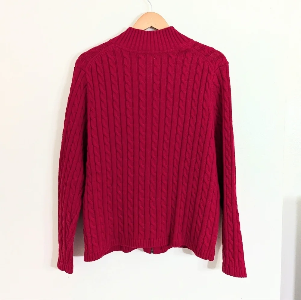 Like New L.L. Bean 100% Cotton‎ Cable Knit Full Zip Sweater Red Color Size 1X